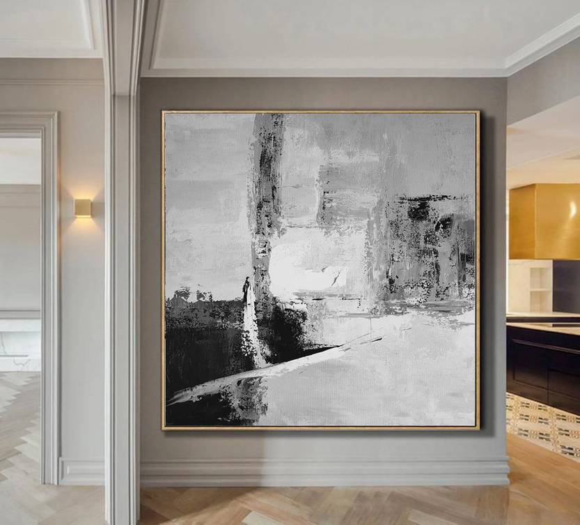 White Black Entryway Abstract Canvas Artwork GO8ZC wall art